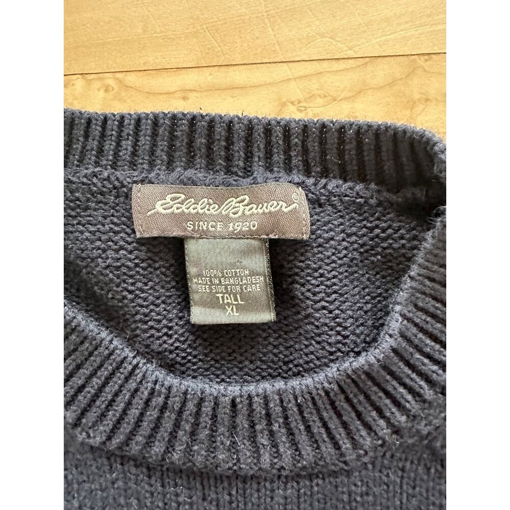 Vtg Style Eddie Bauer Crew Sweater Navy Cotton Men Tall XL Fisherman Classic - Picture 4 of 12